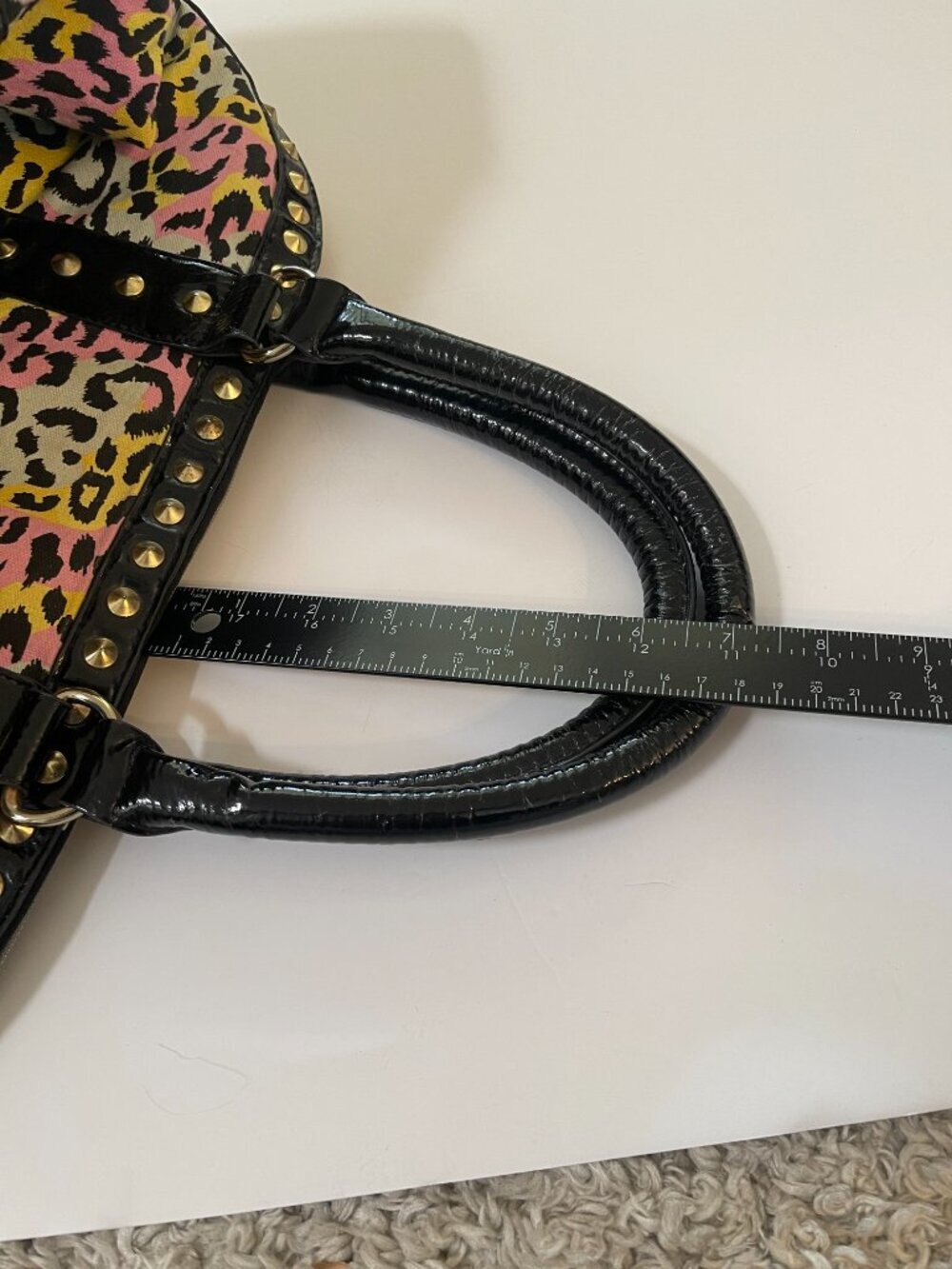 Betsey Johnson Y2K Leopard Studded Satchel Statement Bag - Picture 12 of 13